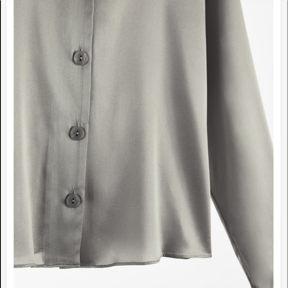 NWT Zara 100% Silk Gray Shirt - Picture 9 of 13